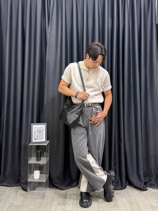 日常簡韻 條紋混麻 針織開襟衫 