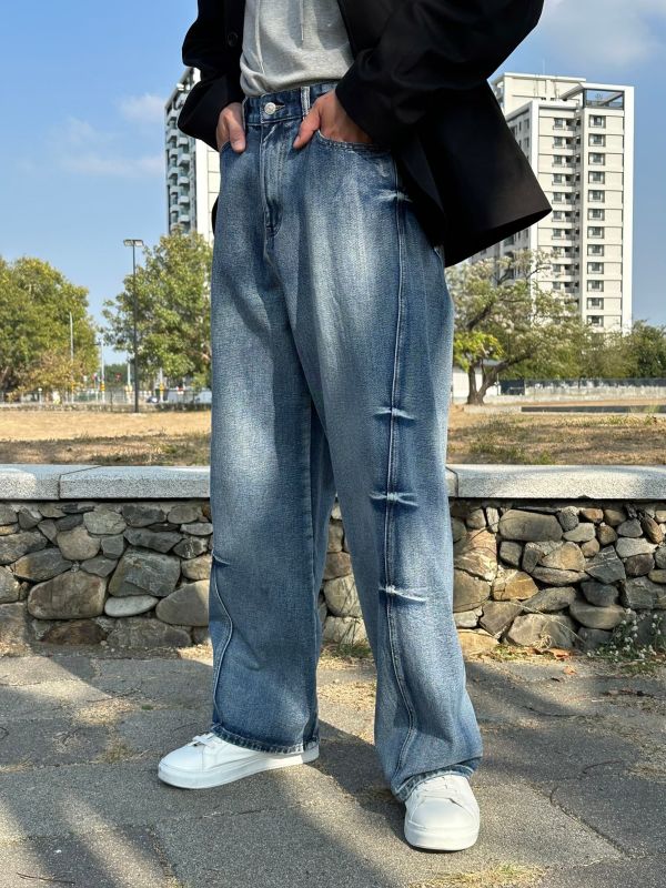 側抓痕牛仔褲（ykk） 