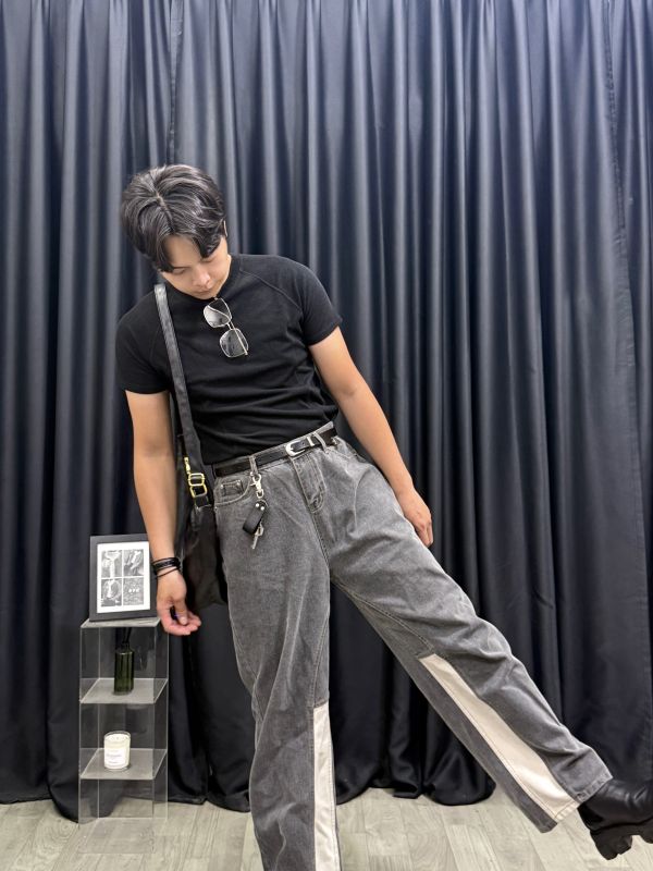 解構剪裁 異色拼接 牛仔褲 
