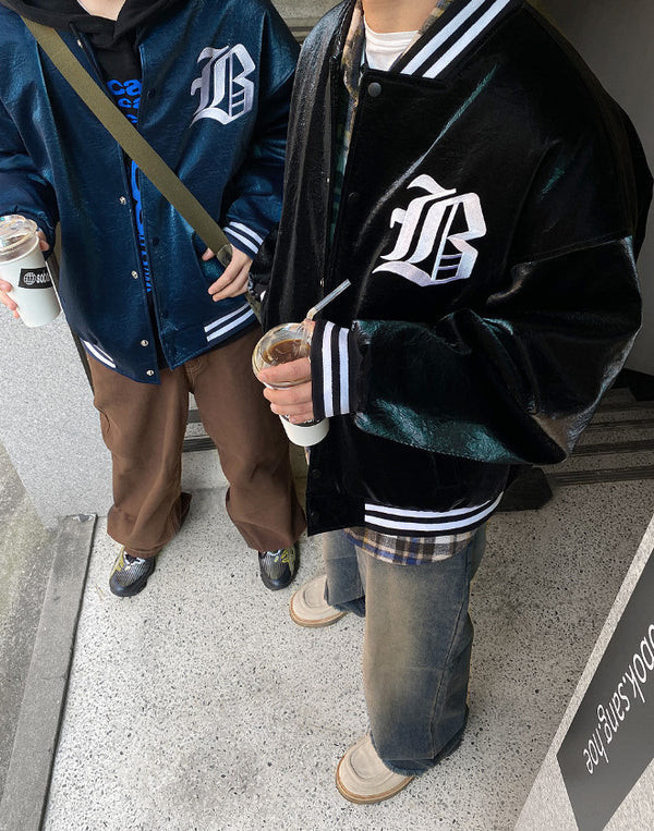 金屬光澤哥德棒球外套（內鋪棉） 