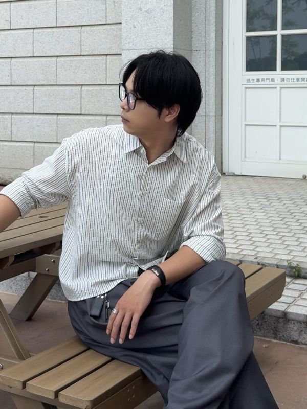 棉麻 簡約條紋 短版襯衫 