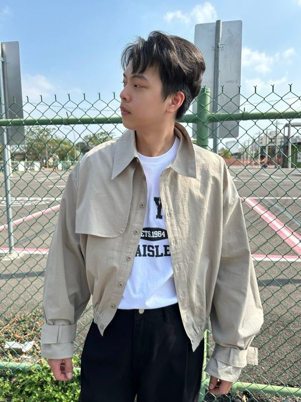 短版單胸開口綁帶飛行外套 