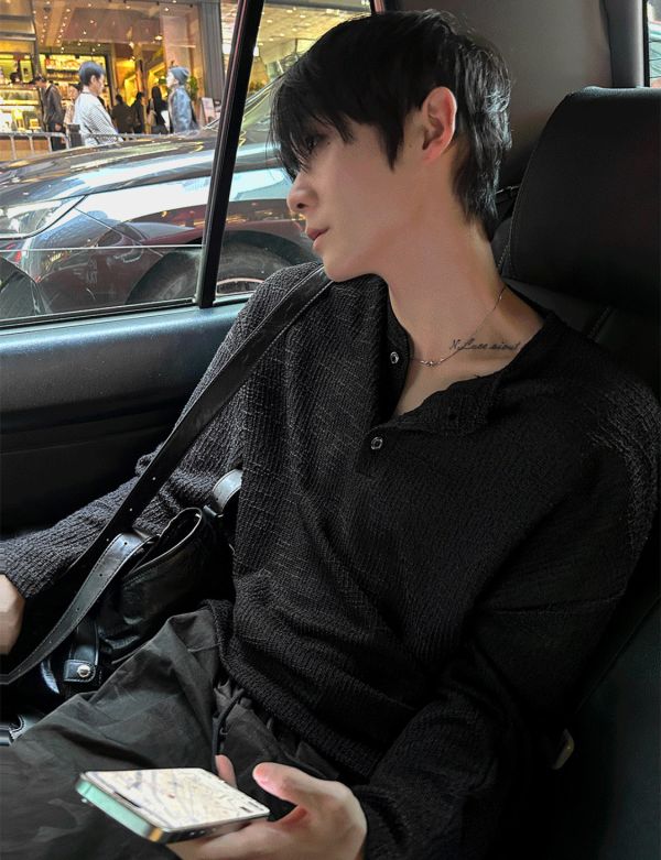 粗花呢 亨利領 長袖 