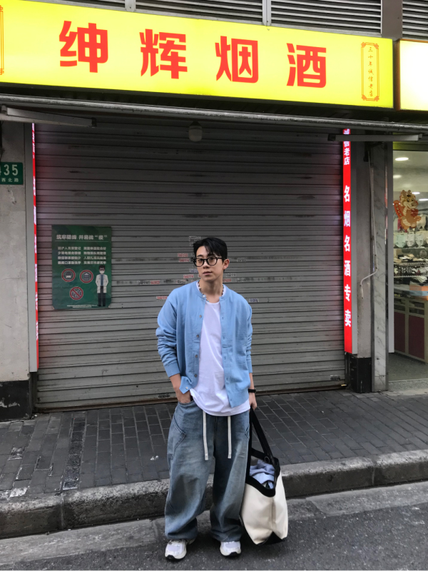 不規則口袋 褲管按扣 抽繩 牛仔寬褲 