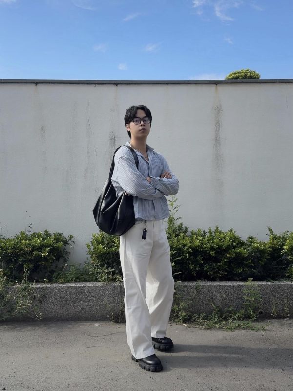 側口袋 曲型剪裁 闊腿褲 