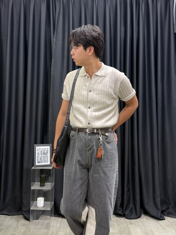 日常簡韻 條紋混麻 針織開襟衫 