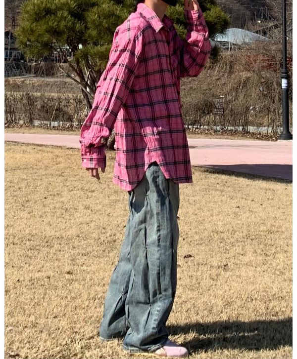 皺摺 滿版卯釘 牛仔褲 