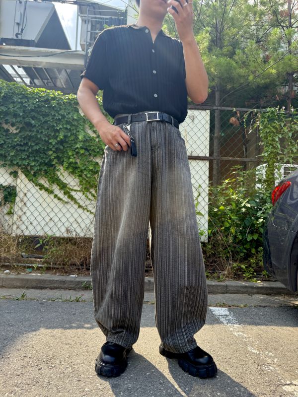 流線光感 柔布 牛仔寬褲 