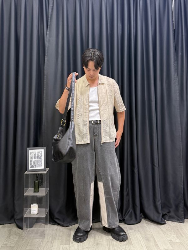 解構剪裁 異色拼接 牛仔褲 