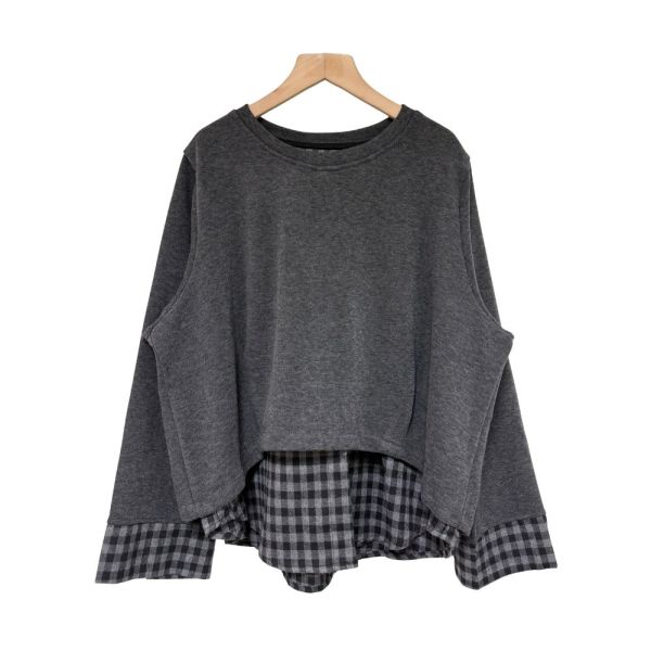 現貨9604｜假兩件格子拼接寬版上衣-LA300320D2 