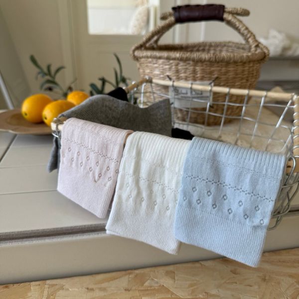 奶油色鏤空小花中筒襪薄款襪子-10雙 0098 