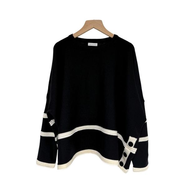 8635｜都會知性美・高雅撞色線條排釦落肩衫-060 