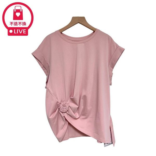 8399｜法式優雅・不對稱斜裁玫瑰扭結T-059-福利品不退不換 