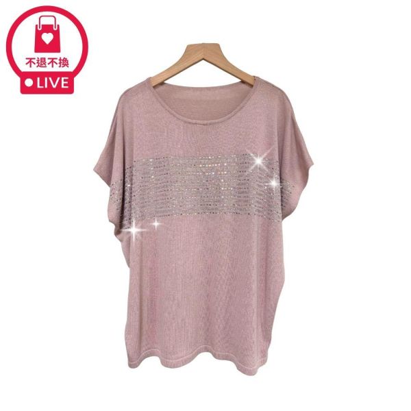 8357｜慵懶奢華感．璀璨燙鑽蝙蝠袖上衣-035-福利品不退不換 