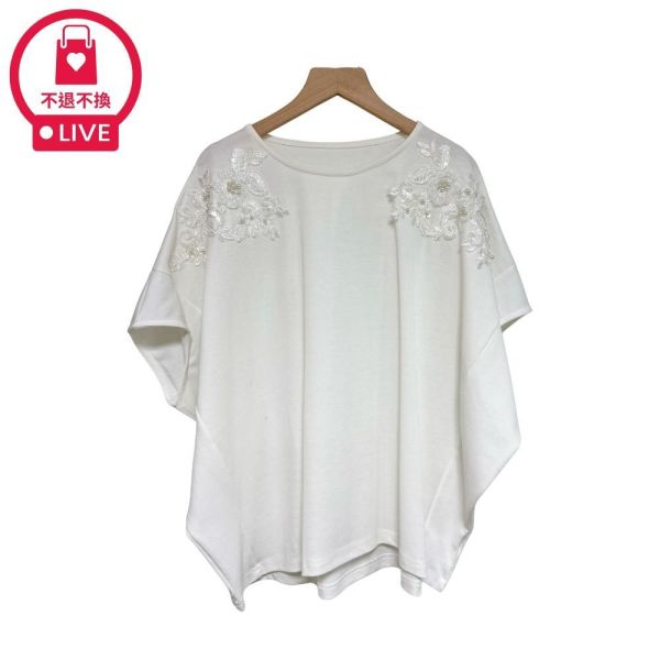 9975｜空氣感餘裕・連肩寬袖蕾絲造型T-LAD300137B6-福利品不退不換 