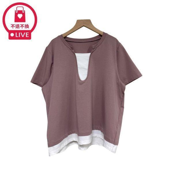 99788｜告別圓肩厚背・深U領拼接假兩件上衣(2件組)-SH70589A6-福利品不退不換 