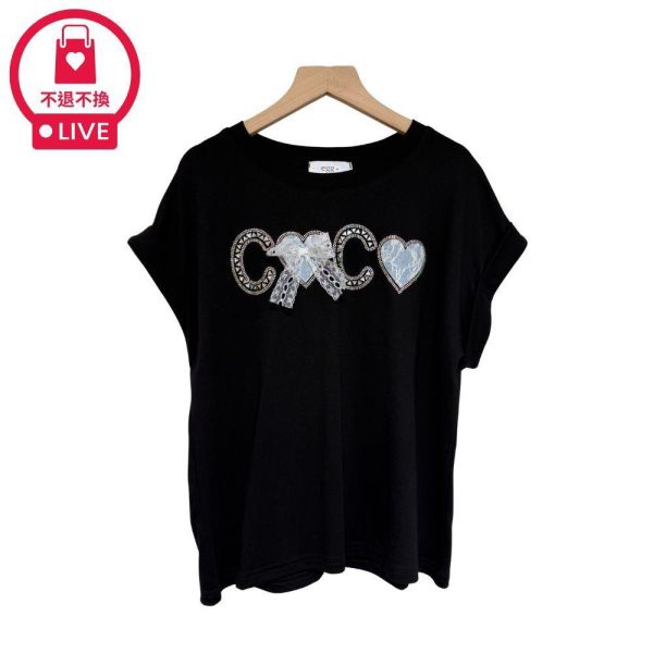 9941｜微甜可可．水鑽愛心蕾絲結反摺袖棉T-RR3970B2-福利品不退不換 