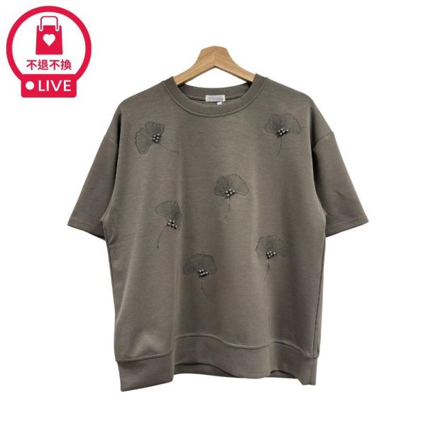 8725【銀杏微光】日系立體刺繡手縫珍珠造型棉衫-035-福利品不退不換 