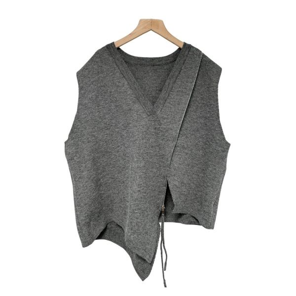 現貨9580｜不規則拉鍊V領針織馬甲-LA300303C5 