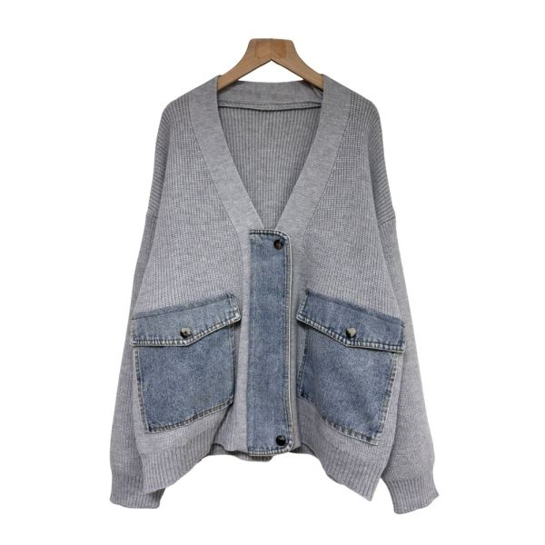 現貨9628｜丹寧口袋拼接毛線開衫-RR0622C4 