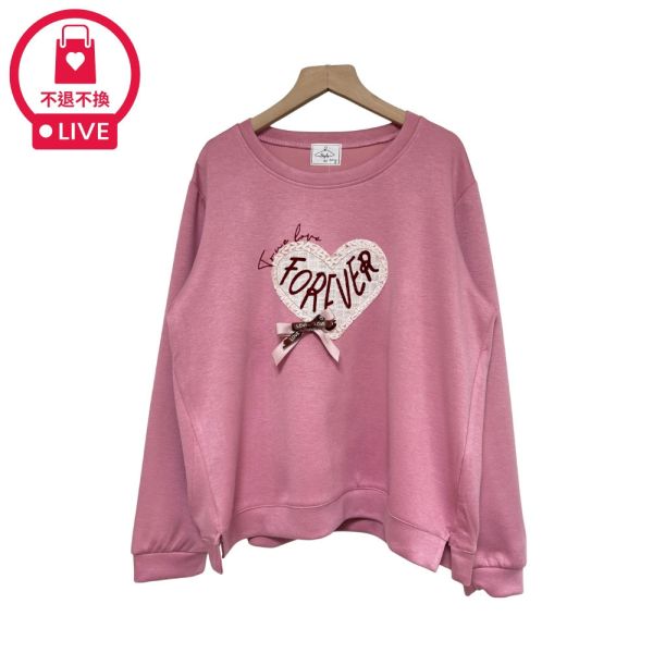 現貨9506｜愛心貼布蝴蝶結太空棉長袖T-DF5226A6-福利品不退不換 