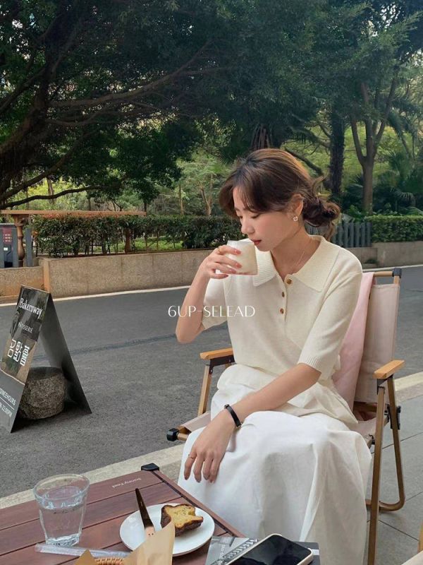 現貨｜韓國CHIC風翻領短袖冰絲針織衫 