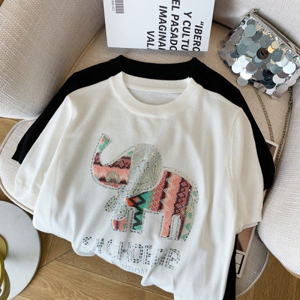 現貨4537｜亮鑽刺繡大象針織衫-福利品不退不換 