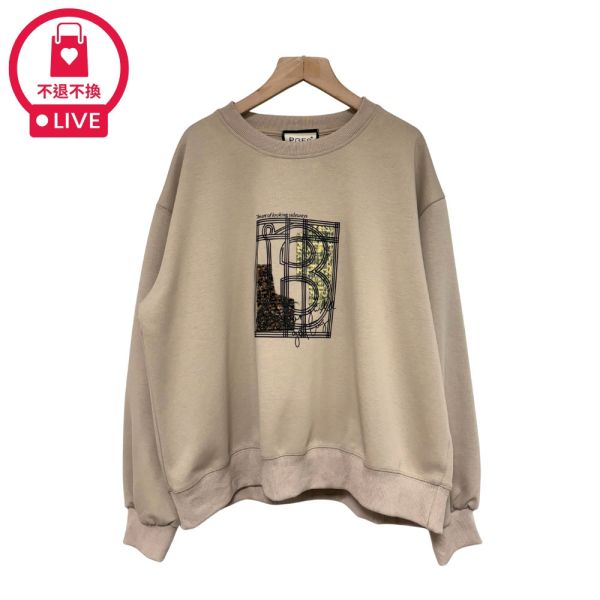 現貨9600｜藝術印花異材質拼貼長袖T-RR135B4-福利品不退不換 