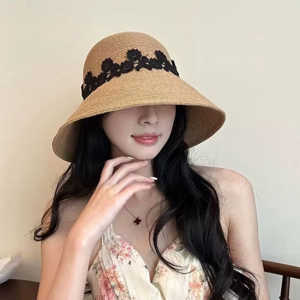 現貨7750｜蕾絲貼花圓頂淑女編織遮陽帽 BLSB1 