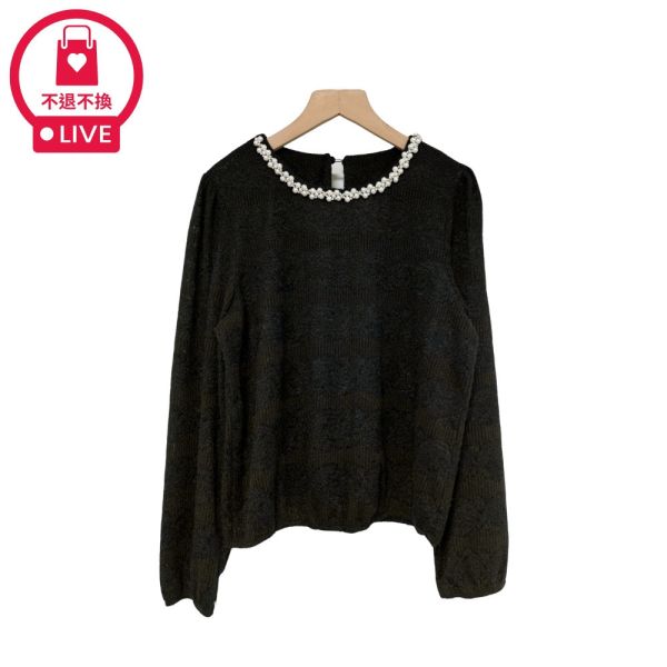 現貨9550｜珠鑽圓領針織緹花上衣-RR8219B7-福利品不退不換 