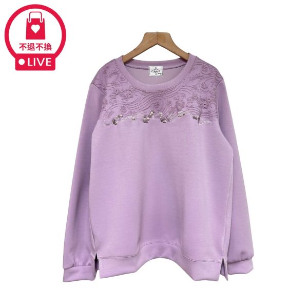 現貨9559｜釘珠刺繡太空棉長袖T-DF5229A6-福利品不退不換 