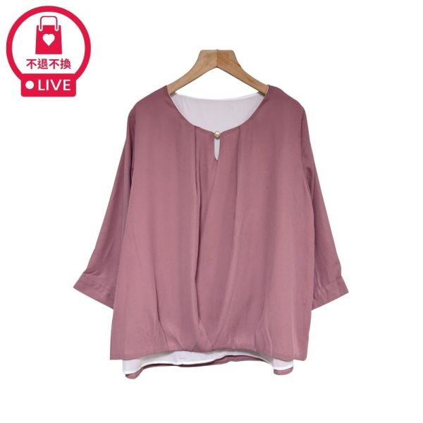 現貨7841｜圓領珍珠扣打褶雪紡上衣-SH12689B3-福利品不退不換 