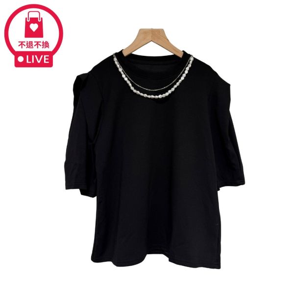 現貨7865｜項鍊造型飛飛袖圓領上衣-RR7163A9-福利品不退不換 