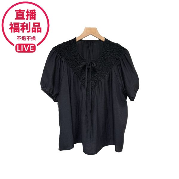 現貨7787｜壓皺領口拼接泡泡袖上衣-LA3B00281B3-福利品不退不換 