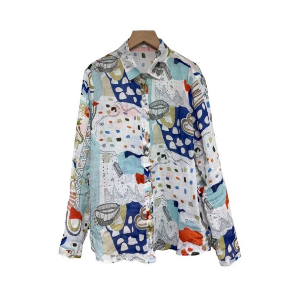 8706｜視覺偽裝術・滿版藝術彩繪苧麻防曬衫-075 