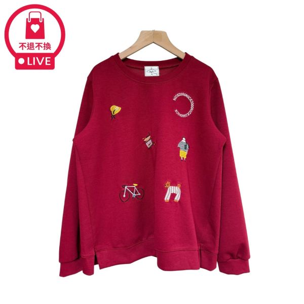 現貨9615｜慢活女子刺繡太空棉長袖T-DF5255A6-福利品不退不換 