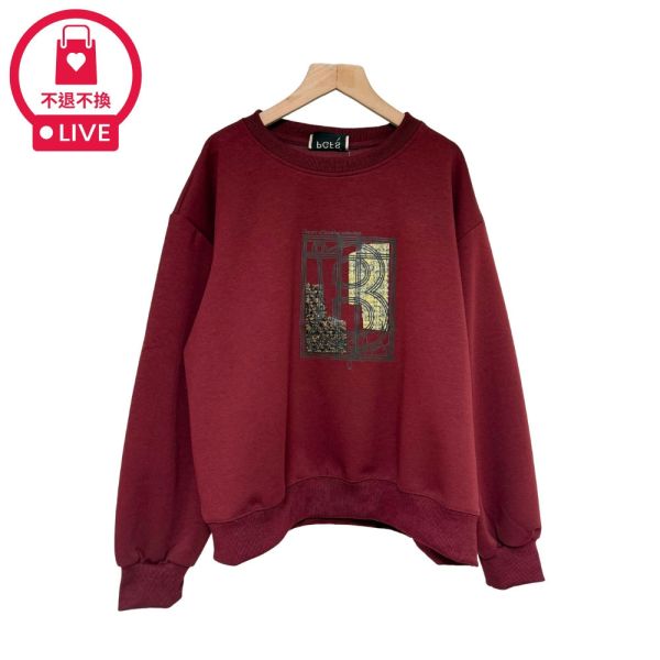 現貨9600｜藝術印花異材質拼貼長袖T-RR135B4-福利品不退不換 