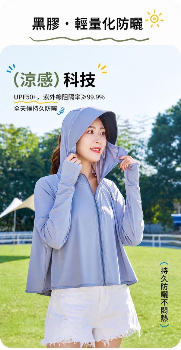 0148｜專治紫外線！黑膠連帽冰絲斗篷涼感防曬衣外套（短版）-福利品不退不換BLSB5 