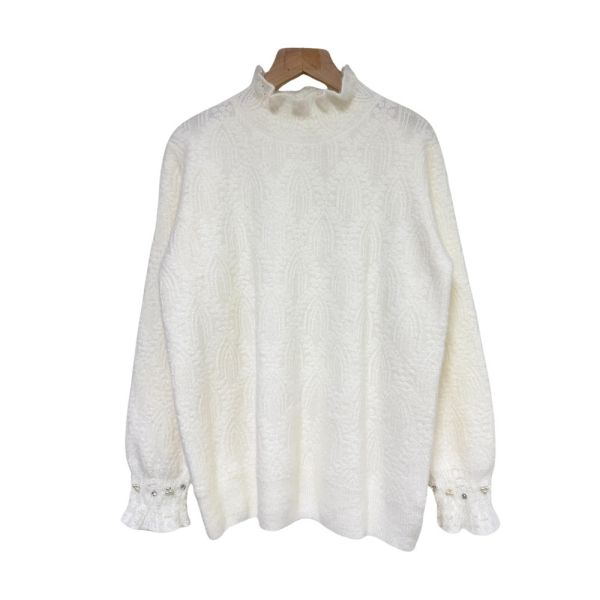 現貨8325｜木耳領珠珠袖緹花針織衫 032 