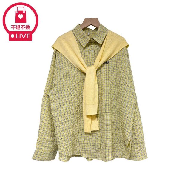 預購9792｜韓系學院風・減齡格紋披肩造型襯衫-MIA2836D5-福利品不退不換 