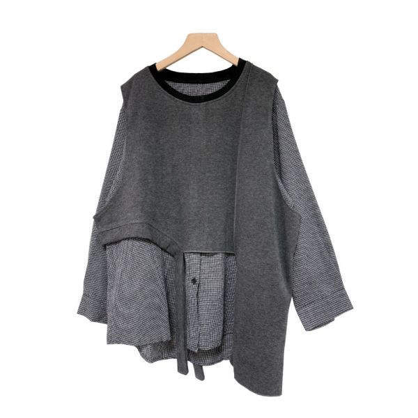 現貨9546｜設計款不規則馬甲細格襯衫-LA300300D1 