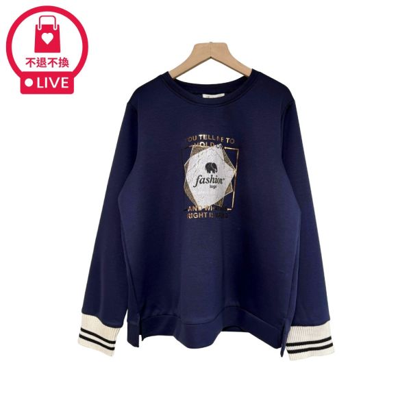 現貨9505｜金框幾何印花太空棉長袖T-DF7409A6-福利品不退不換 