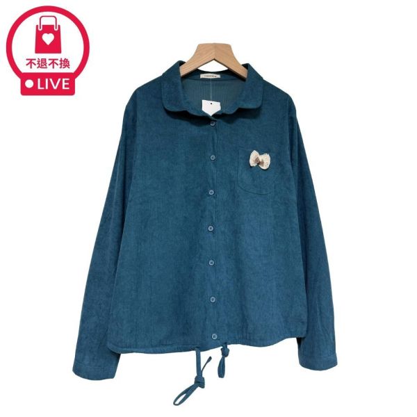 9765｜珠珠蝴蝶結口袋燈芯絨襯衫-DF8571A6-福利品不退不換 