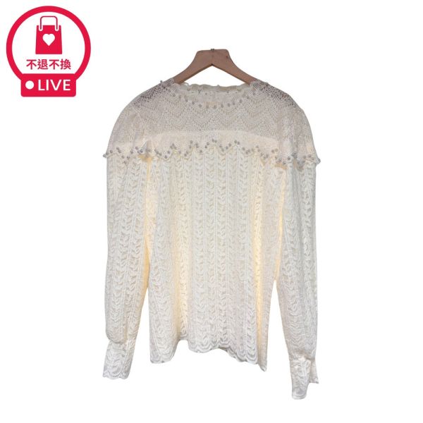 預購7990｜珍珠造型蕾絲透膚針織衫-RR2129B2-福利品不退不換 