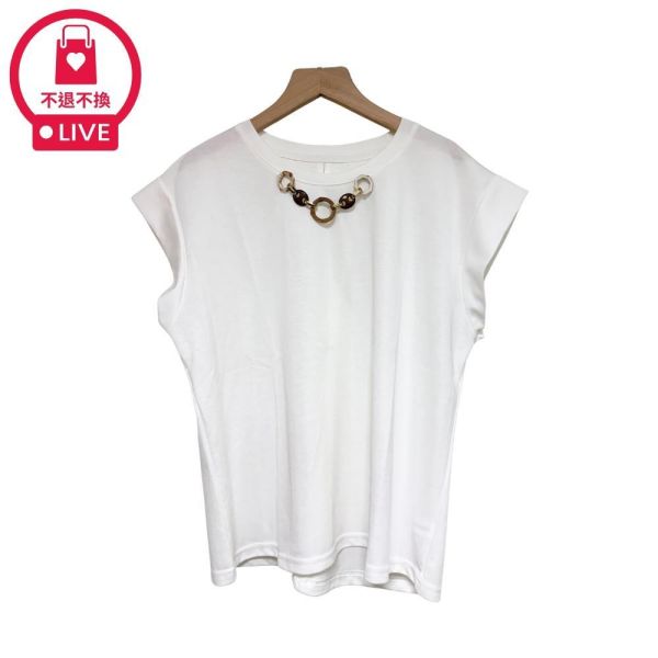 9959｜自帶項鍊！幾何環釦造型連袖T-LAD300106A9-福利品不退不換 