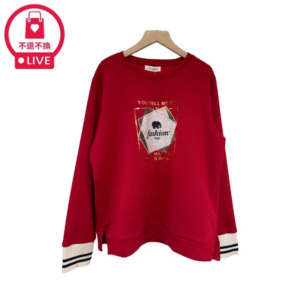 現貨9505｜金框幾何印花太空棉長袖T-DF7409A6-福利品不退不換 