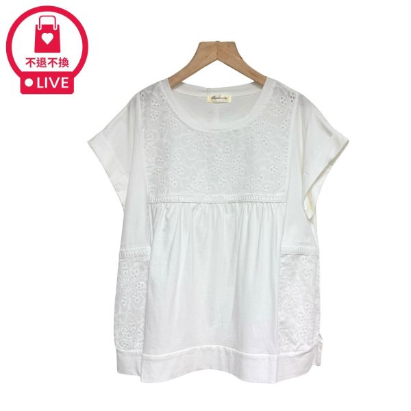 現貨7514｜蕾絲拼接寬版連袖上衣-DF7332A6-福利品不退不換 