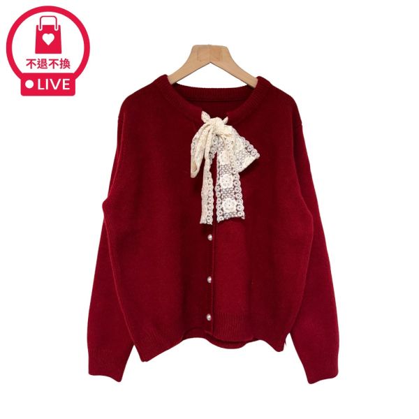 現貨9714｜蕾絲領結針織外套-DF1353B3-福利品不退不換 