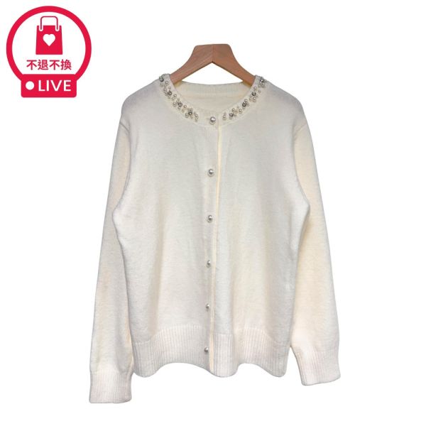 現貨9653｜珠鑽造型圓領針織外套-RR722B2-福利品不退不換 
