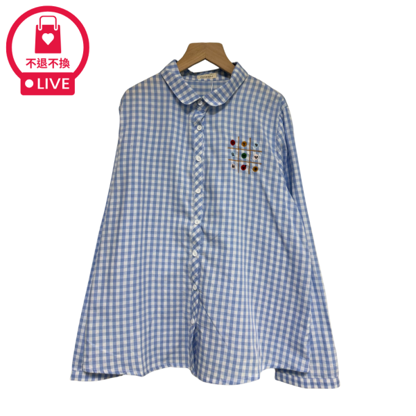 9852｜文青九宮格刺繡格紋衫-DF8603A6-福利品不退不換 